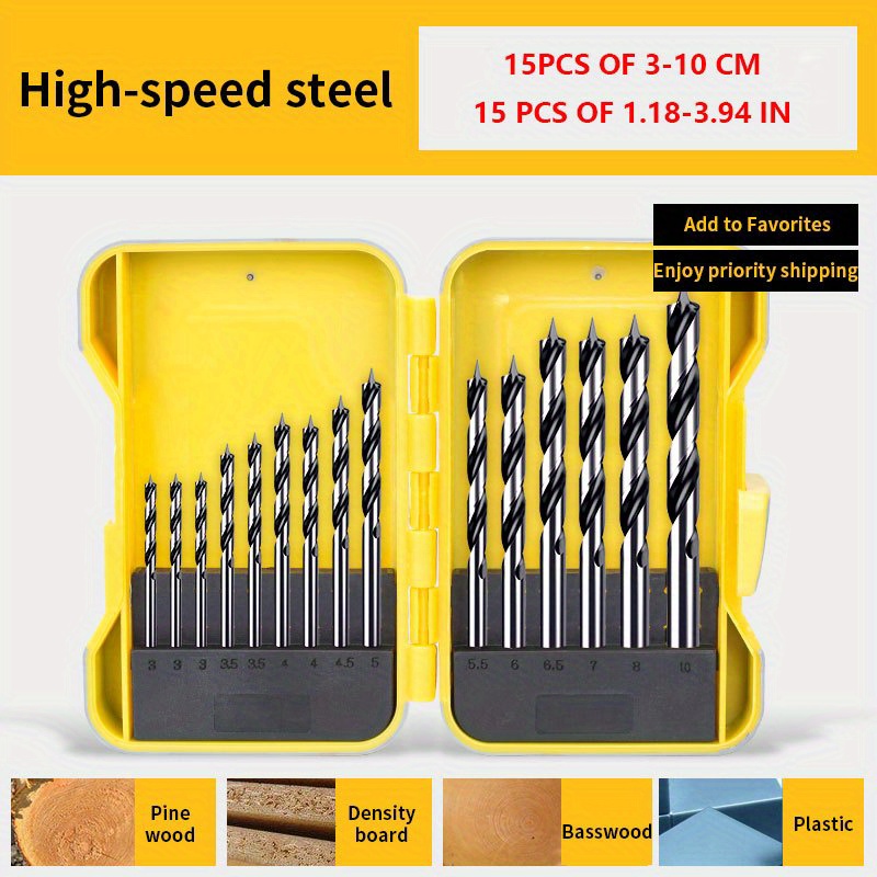 Image of 15pcs/set Wood Drill Bit Set 3mm-10mm Drill Bits Kit For Woodworking Wood Tools Spiral Drill Bit High Carbon Steel