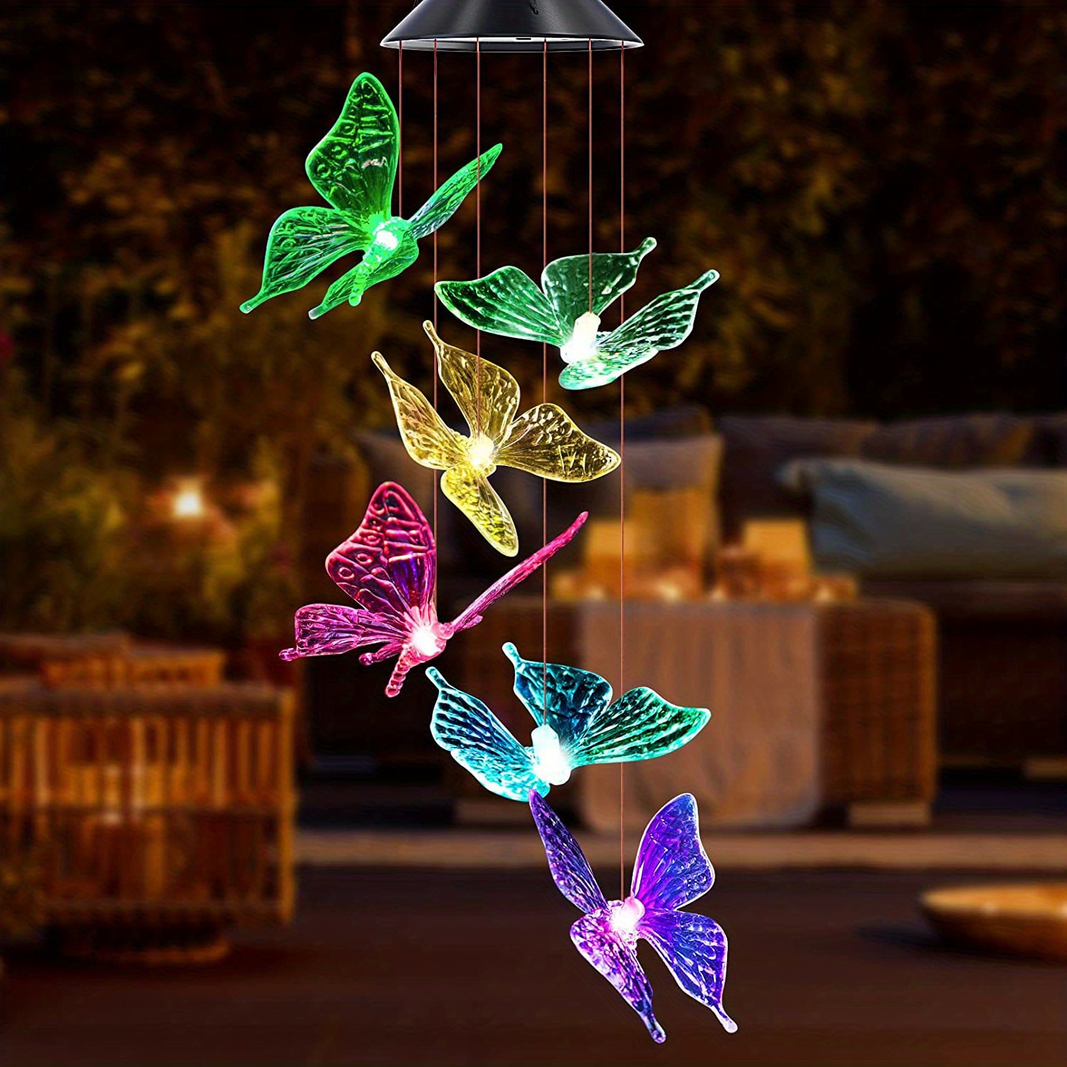 1pc butterfly solar wind chime outdoor color changing 6led lighted wind chime waterproof mobile wind chime solar powered colorful butterfly light for home party yard garden