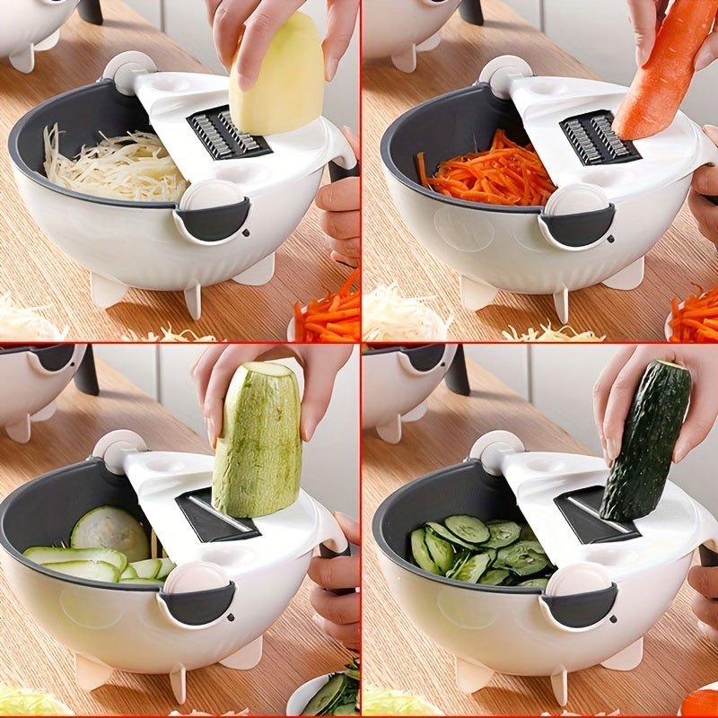 WHDPETS 7 in 1 Multifunctional Vegetable Cutter With Drain Basket Fruit  Potato Carrot Grater Slicer Food Processor For Kitchen