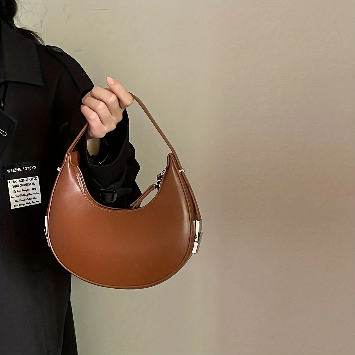 Faux Leather Crescent Shoulder Bag