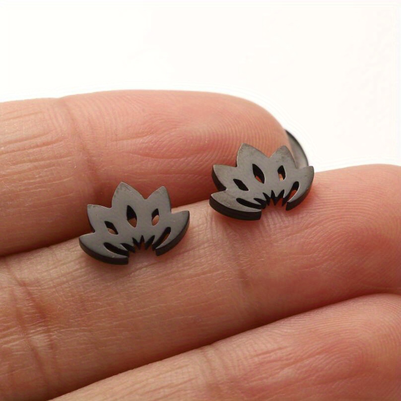 Bohemia Small Lotus Flower Earrings, Simple Stainless Steel Plant