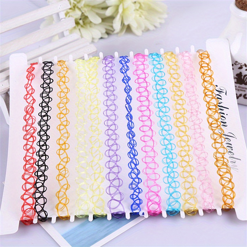 12pcs/pack Colorful Flower Bead Tattoo Rainbow Chokers Necklace Girls Women  Stretch Gothic Punk Elastic Collars Jewelry - Necklace - AliExpress