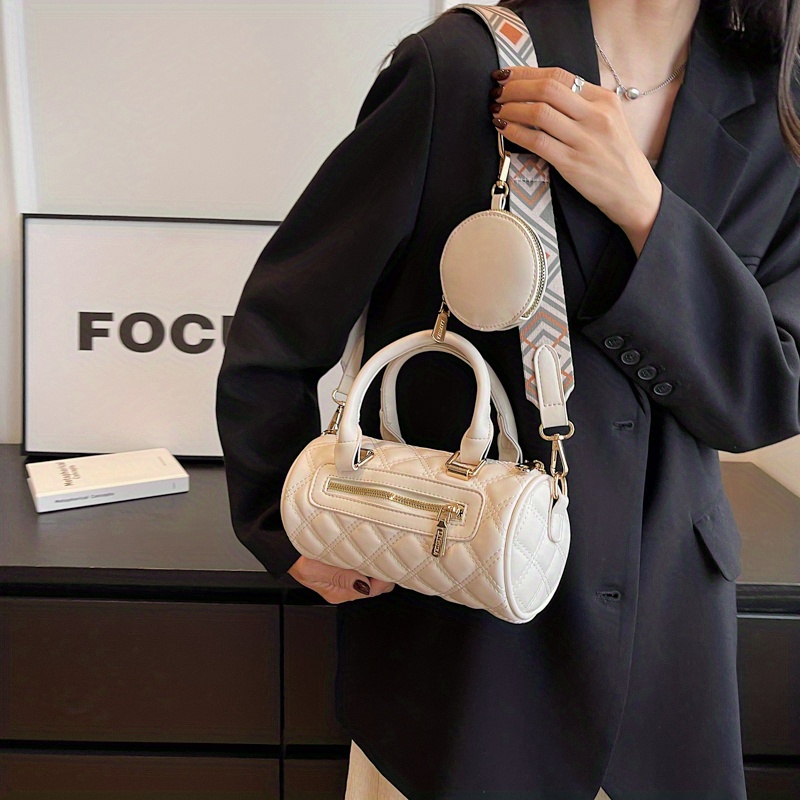 Argyle Quilted Bucket Bag, Trendy Cylinder Handbag, Women's Crossbody Bag  With Coin Purse - Temu United Arab Emirates