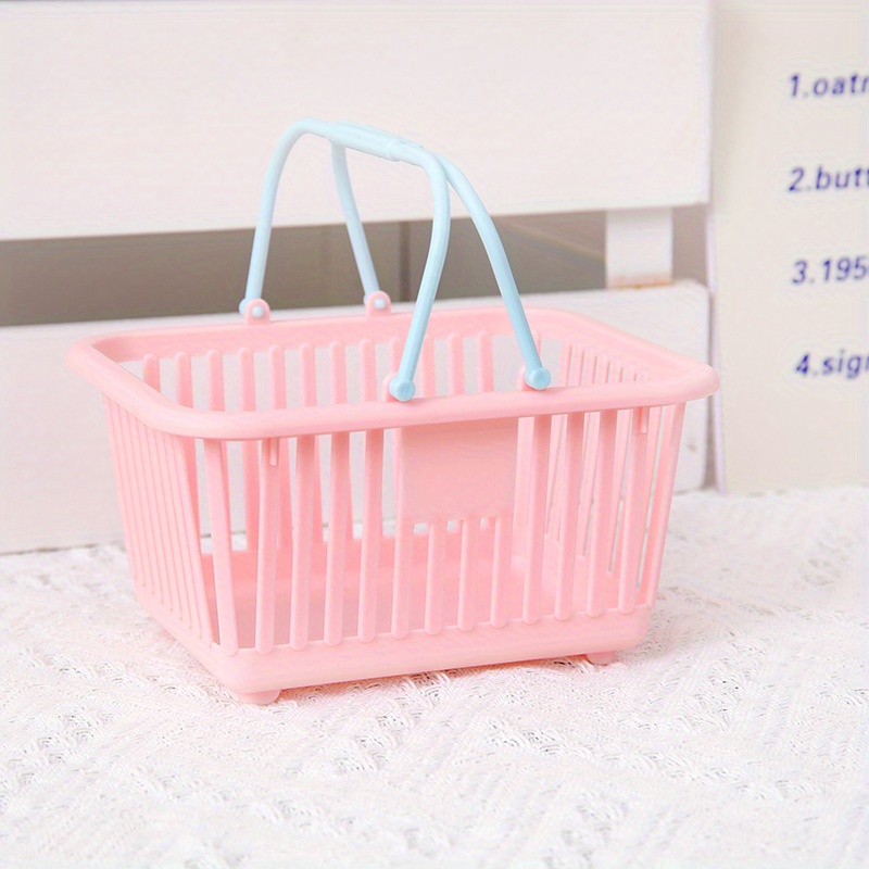 1pc Cute Shopping Basket Plastic Stationery Storage Box For Girl Student