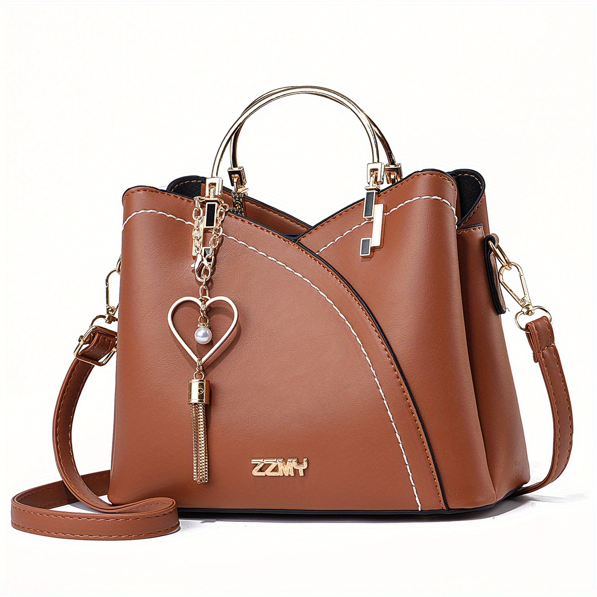 Cute Womens Leather Circle Bag Brown Leather Crossbody Bag with Chain Handle, Brown