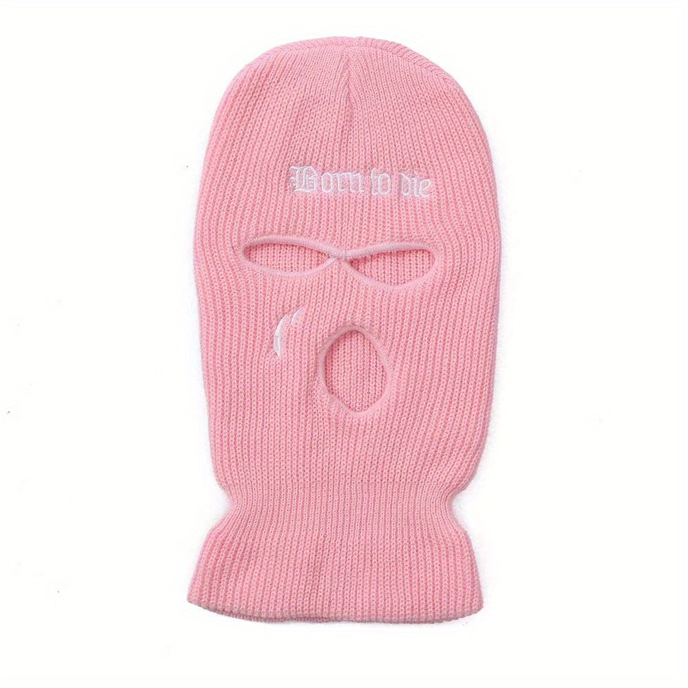 All-match Letter V Embroidered Knitted Hat Face Mask 3 Holes Balaclava Ear  Protection for Winter Outdoor Activities H7EF