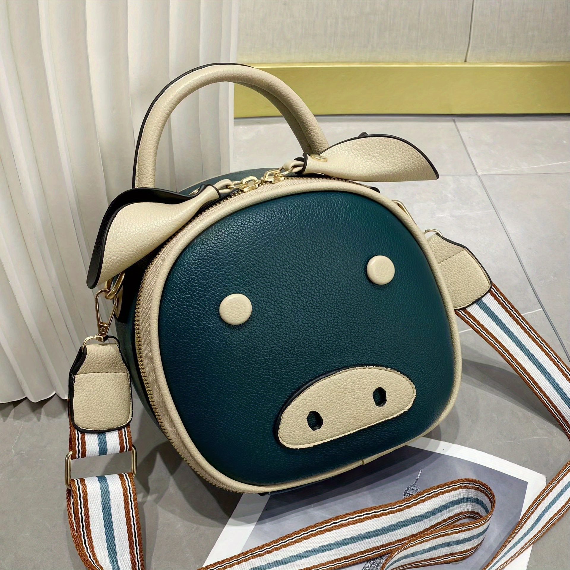 Kawaii Zipper Crossbody Bag, Cute Multifunctional Handbag With