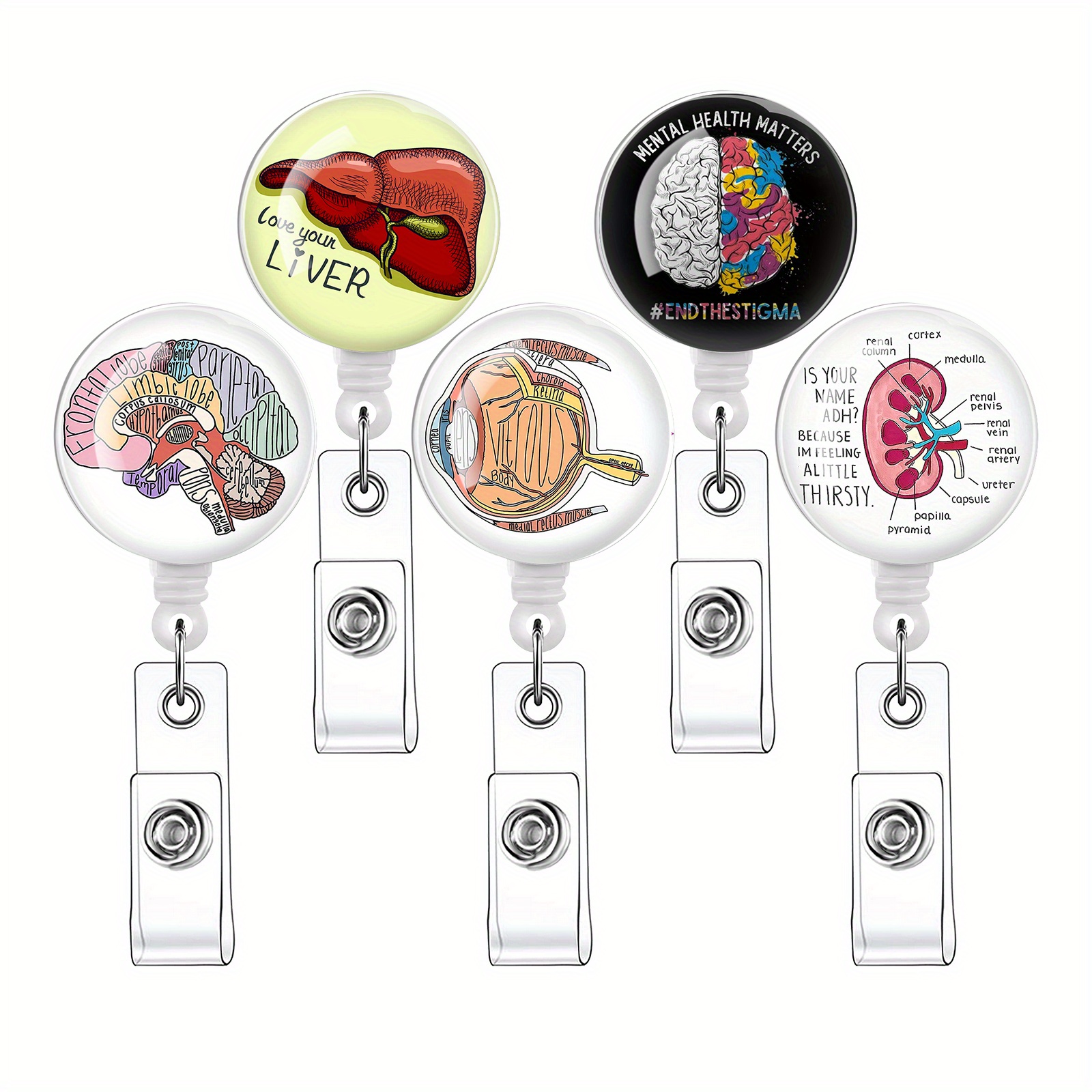 5pcs Funny Medical Badge Reel Pack,Creative Badge Reels Retractable Badge Holders,Id Badge Holders Retractable with Clip,Cute Badge Reel for Nurce