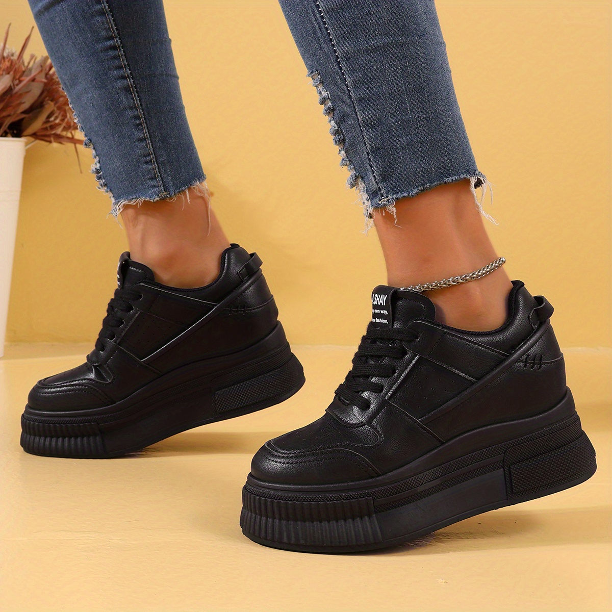 Women's Waterproof Non Slip Lace Sneakers Low Top Thick - Temu Canada