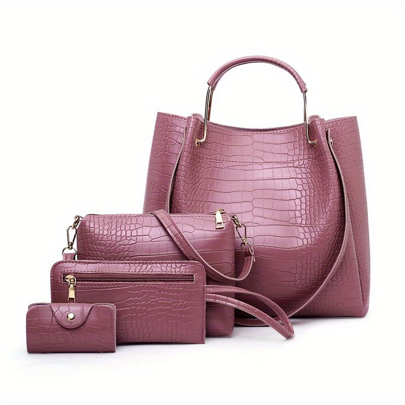 1pc Stylish Pink Pu Crocodile Skin Texture Waterproof Large