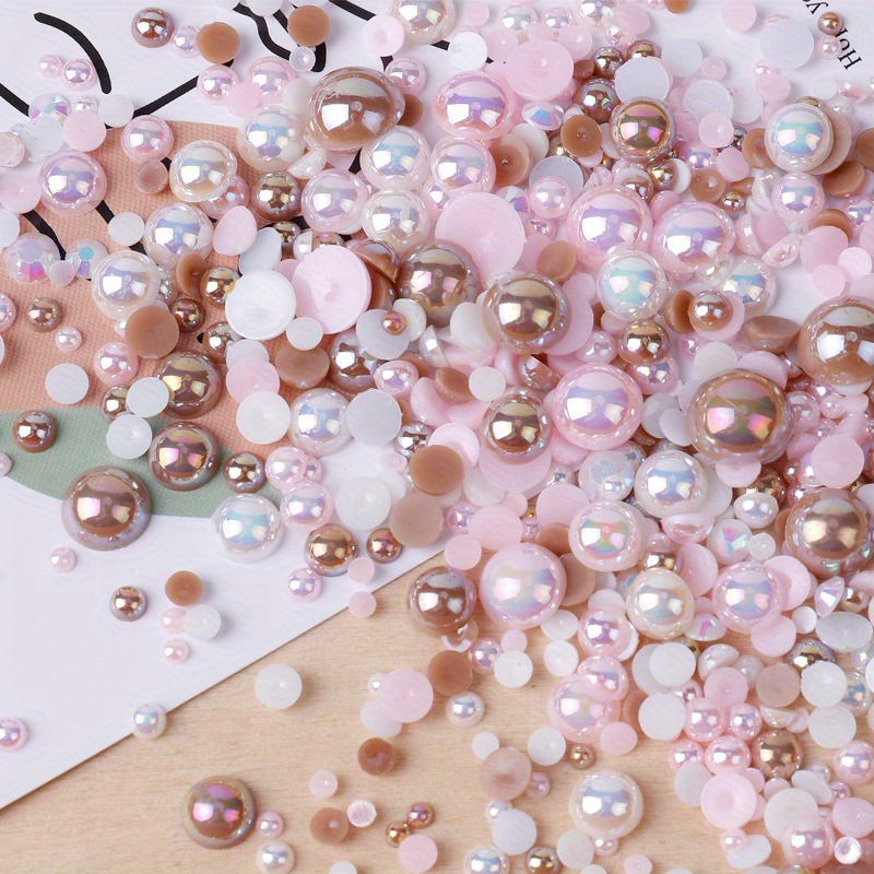 1 Box 90g 3D Mixed Pearls and Rhinestones Pink White Flatback Rhinestones  and Pearls 3mm-8mm Mixed Sizes Half Pearls and Rhinestones for Nails Face