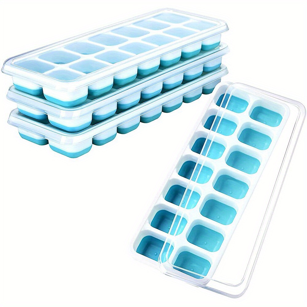 Ice Cube Tray, Easy Release Ice Tray BPA Free, 4 Pack 14-Ice Cube Tray with  Lid, Stackable Silicone Ice Cube Mold, Suitable for Frozen Drinks, Coffee