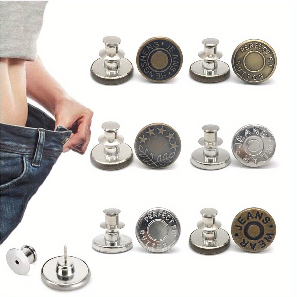 AIEX 20pcs 17mm Jean Buttons Replacement No Sew Removable Metal Jeans  Buttons for Denim Clothing Jeans Pants Bags (Silver, 3 Patterns) – BigaMart