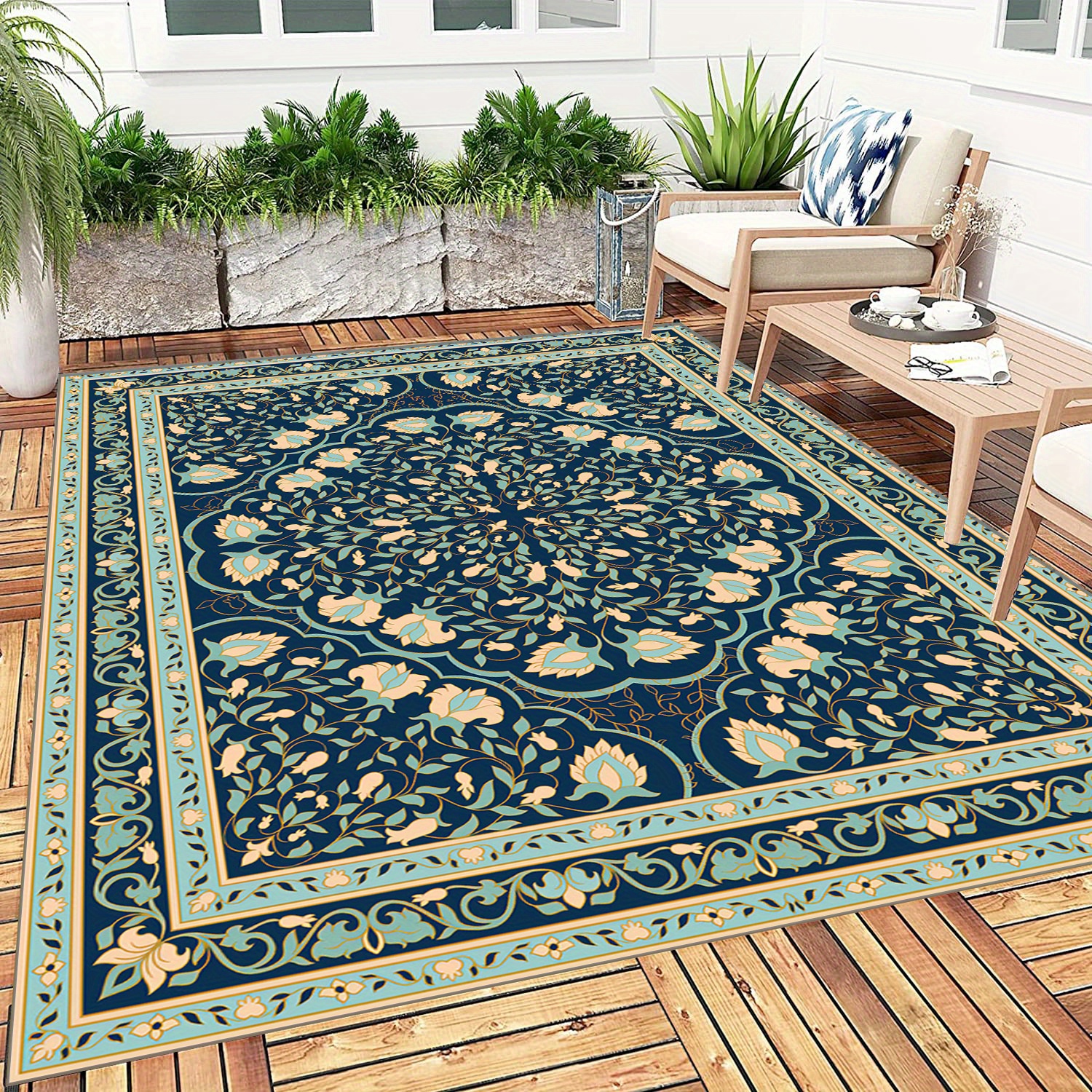 Vintage Outdoor Indoor Area Rug, Anti-slip Boho Persian 2'x 6'/ 5.25'x6'  Outdoor Rugs For Patio Carpet, Soft Foldable Low-pile Carpet For Living  Room Bedroom, Runner Rug Fot Hallway Entryway, Machine Washable, Easy