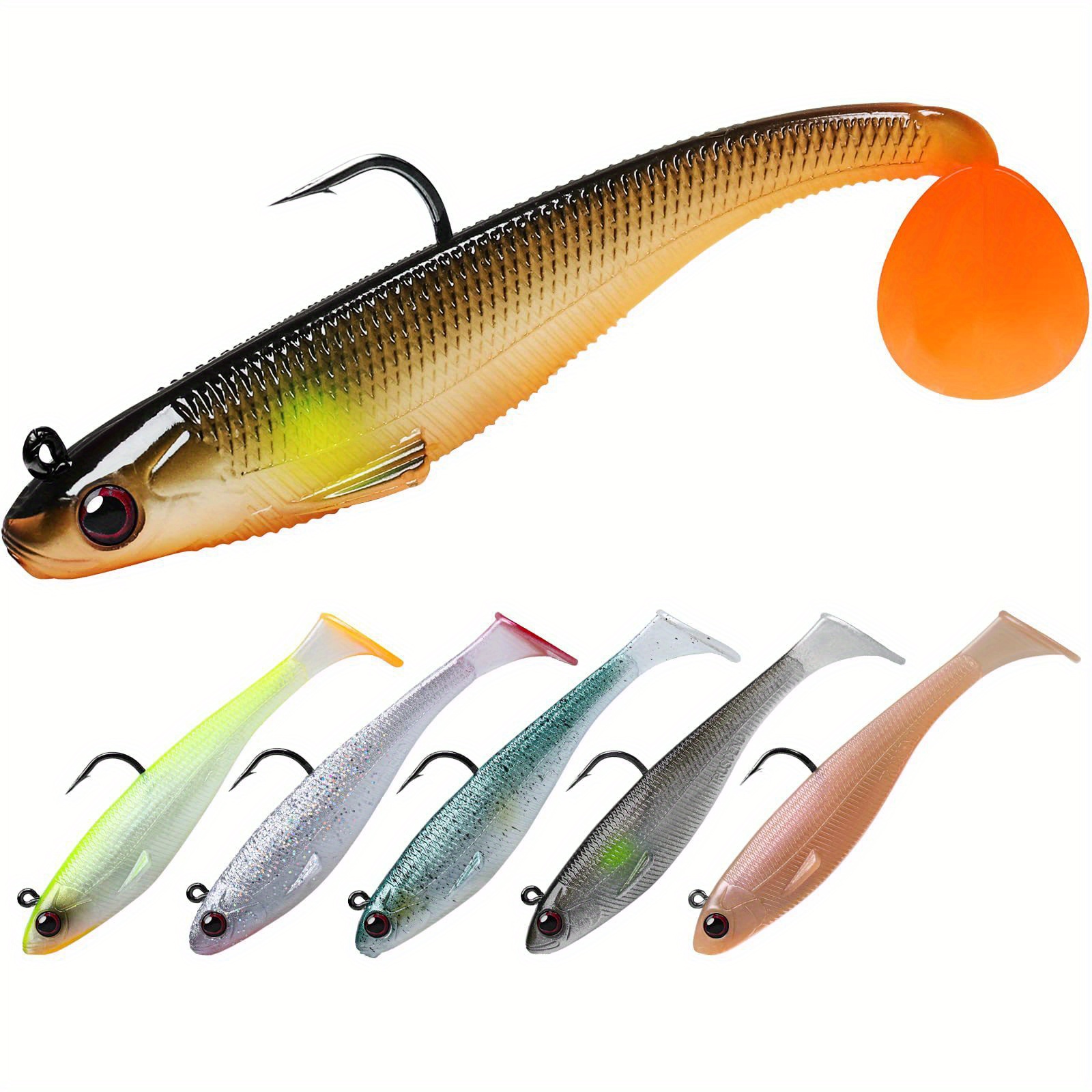 Artificial Bait for Fishing | Pre-Rigged Jig Head Soft Fishing Lures |  Paddle Tail Swimbaits with Bait Tackle, Saltwater Freshwater Fishing