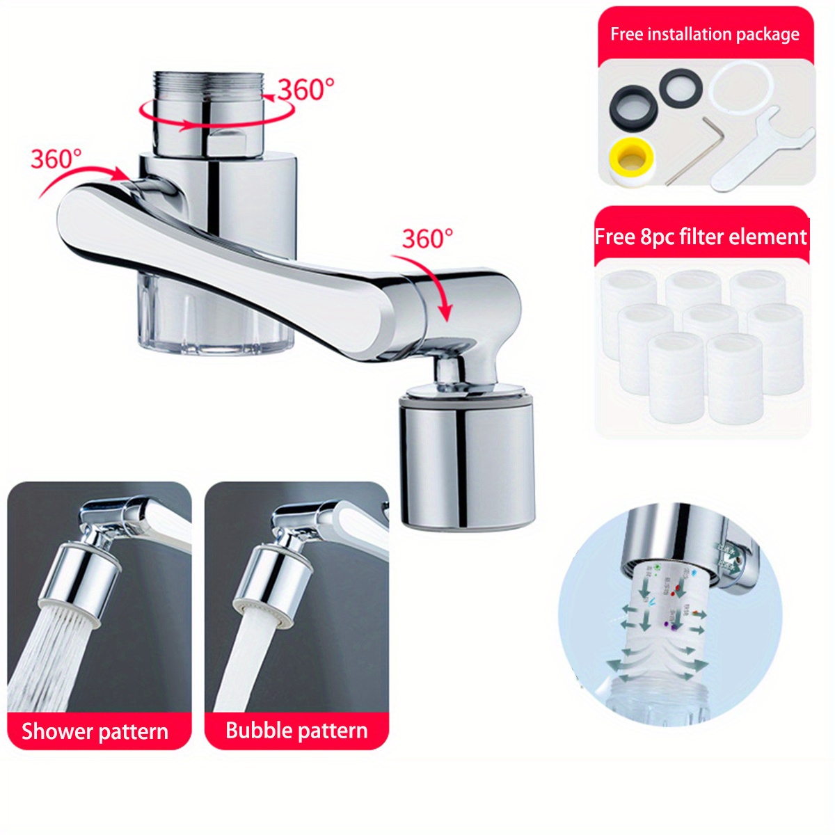1pc brass material filter faucet extender 1080 rotating mechanical arm high quality anti splash spout water purifier extension bubbler details 1