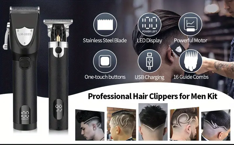 professional hair trimmer set hair clippers cordless hair trimmer electric barber clippers zero gapped trimmer professional beard trimmer rechargeable hair cutting kit details 2