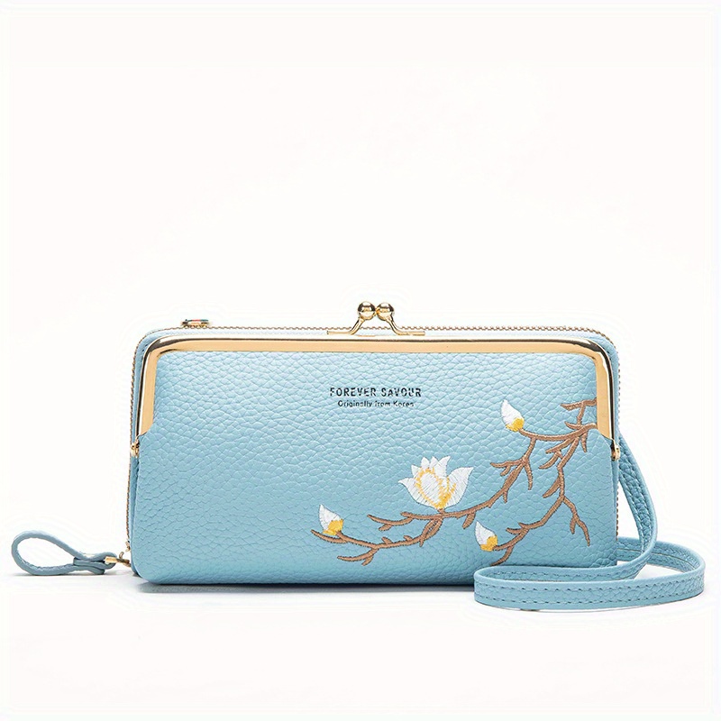 Flower Embroidery Coin Purse, Fashion Kiss Lock Wallet, Mini Pu Leather  Card Holder - Temu Germany