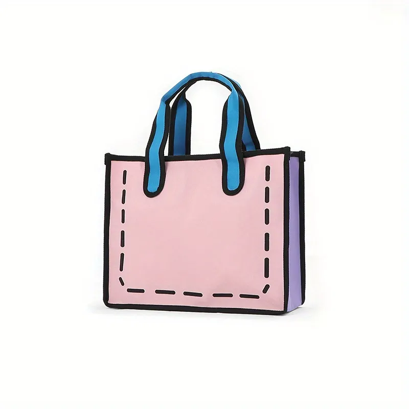Cartoon Anime Design Tote Bag, Contrast Binding Canvas Handbag