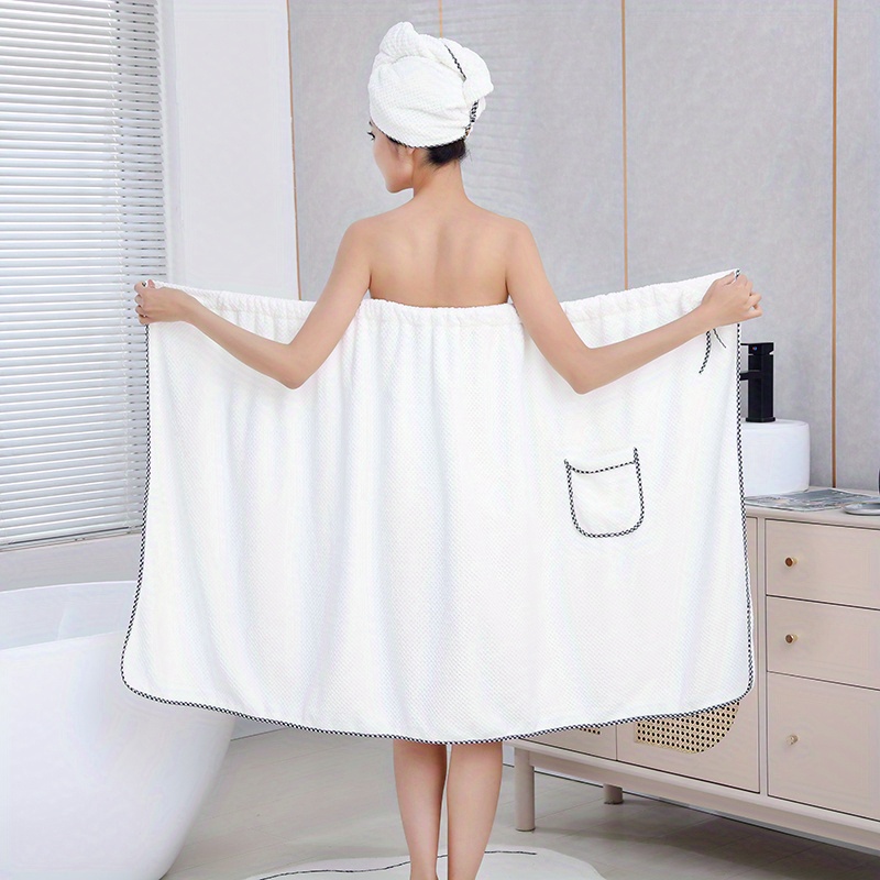 1 toalla de baño de color sólido, toalla de baño portátil con decoración de  lazo para mujer, albornoz de spa de ducha ajustable, vestido de ducha con