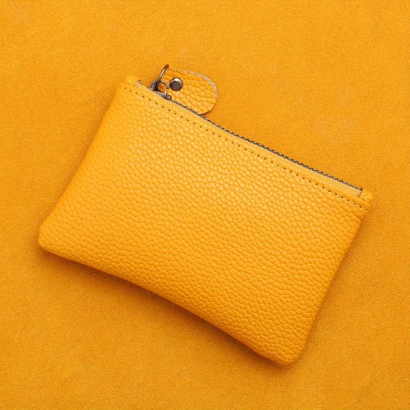 Large Capacity Lychee Texture Pu Coin Purse Mini Wallet Zipper Card Holder Compact Unisex Coin Purse Random Zipper Head Shape And Color