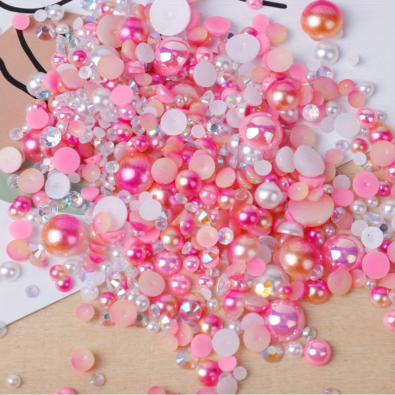 1810pcs Flatback Pearls And Rhinestones For Crafts, About 30g 3mm-10mm Mix  For Nails Face Art Tumblers, Purple, Pinks