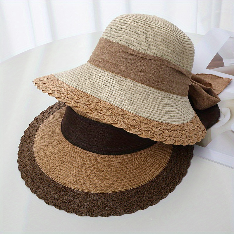  Sombrero de paja, hecho a mano, gorra de ala ancha, plegable,  para exteriores, sombrero de playa para adultos, niños, hombres y mujeres,  Audlt Beige : Ropa, Zapatos y Joyería