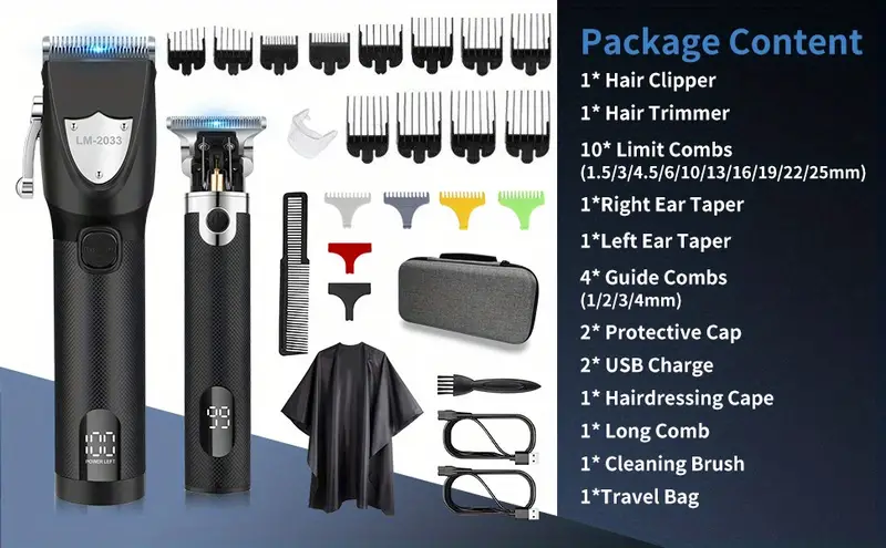 professional hair trimmer set hair clippers cordless hair trimmer electric barber clippers zero gapped trimmer professional beard trimmer rechargeable hair cutting kit details 7