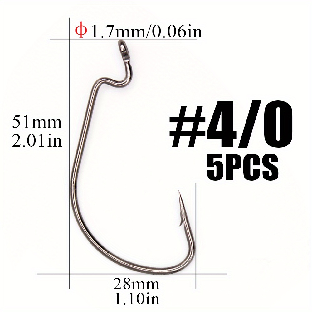 8# 4/0# Thin Wire Offset Ewg Worm Hook Big Rings Carbon - Temu