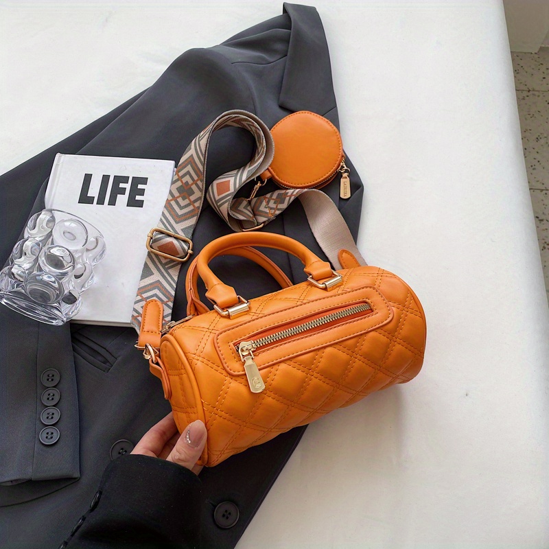 Cylinder Bucket Leather Bag in Mandarin Orange