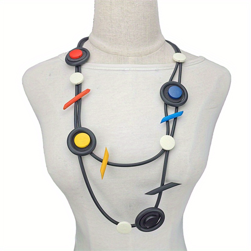 Image of Gothic Fashion Women's Necklace | Creative Multi-layered Colorful Bohemian Style Accessory, Faux Leather, Suitable For Daily And Party Occasions