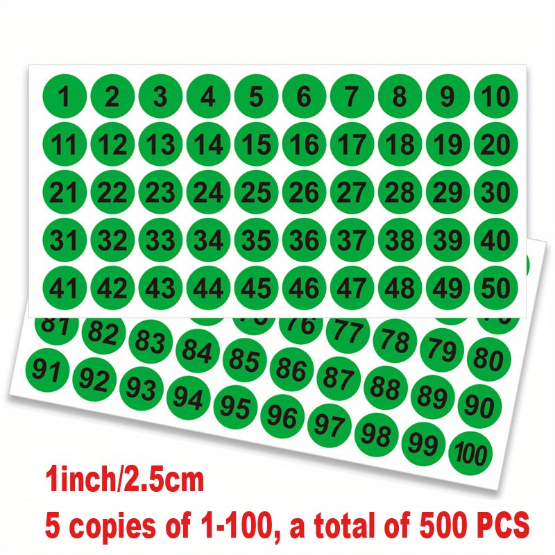 Numbered Stickers 1 Through 5, 3/4 Inch Round