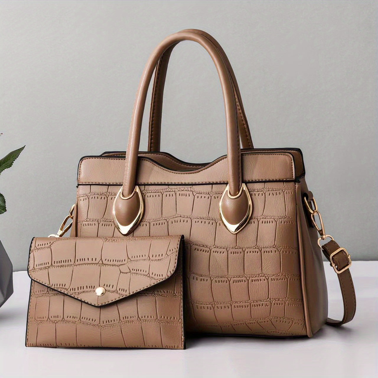 Solid Color Crocodile Pattern Bag Sets Classic Bags For Women Simple Trendy Tote  Bag With Purse - Bags & Luggage - Temu Cyprus