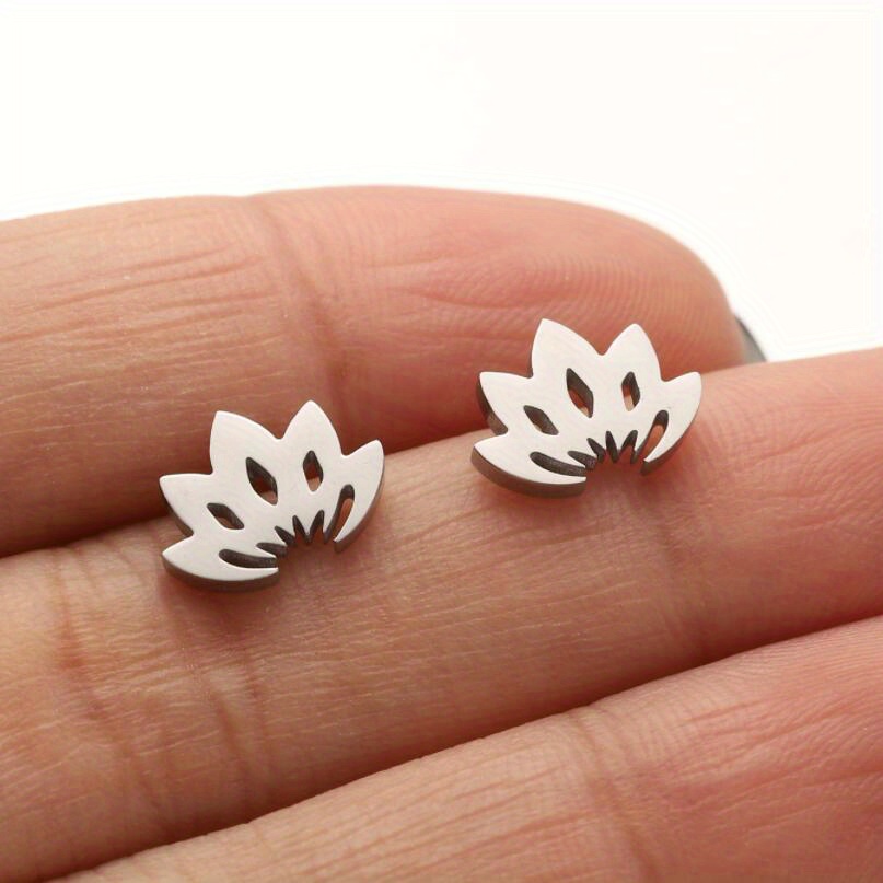 Bohemia Small Lotus Flower Earrings, Simple Stainless Steel Plant
