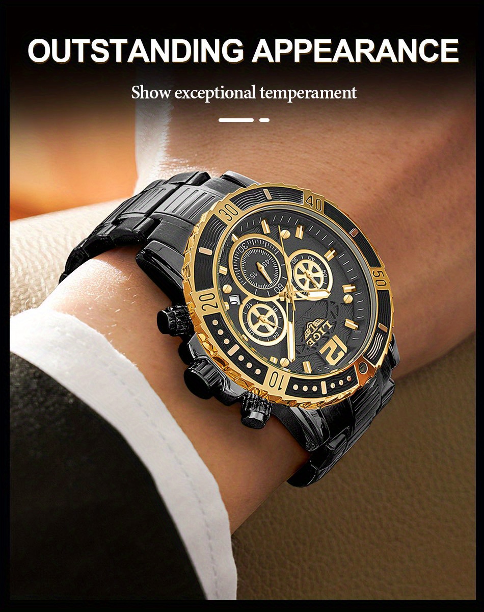 Lige Men's Quartz Watch Stainless Steel Strap Rotatable - Temu