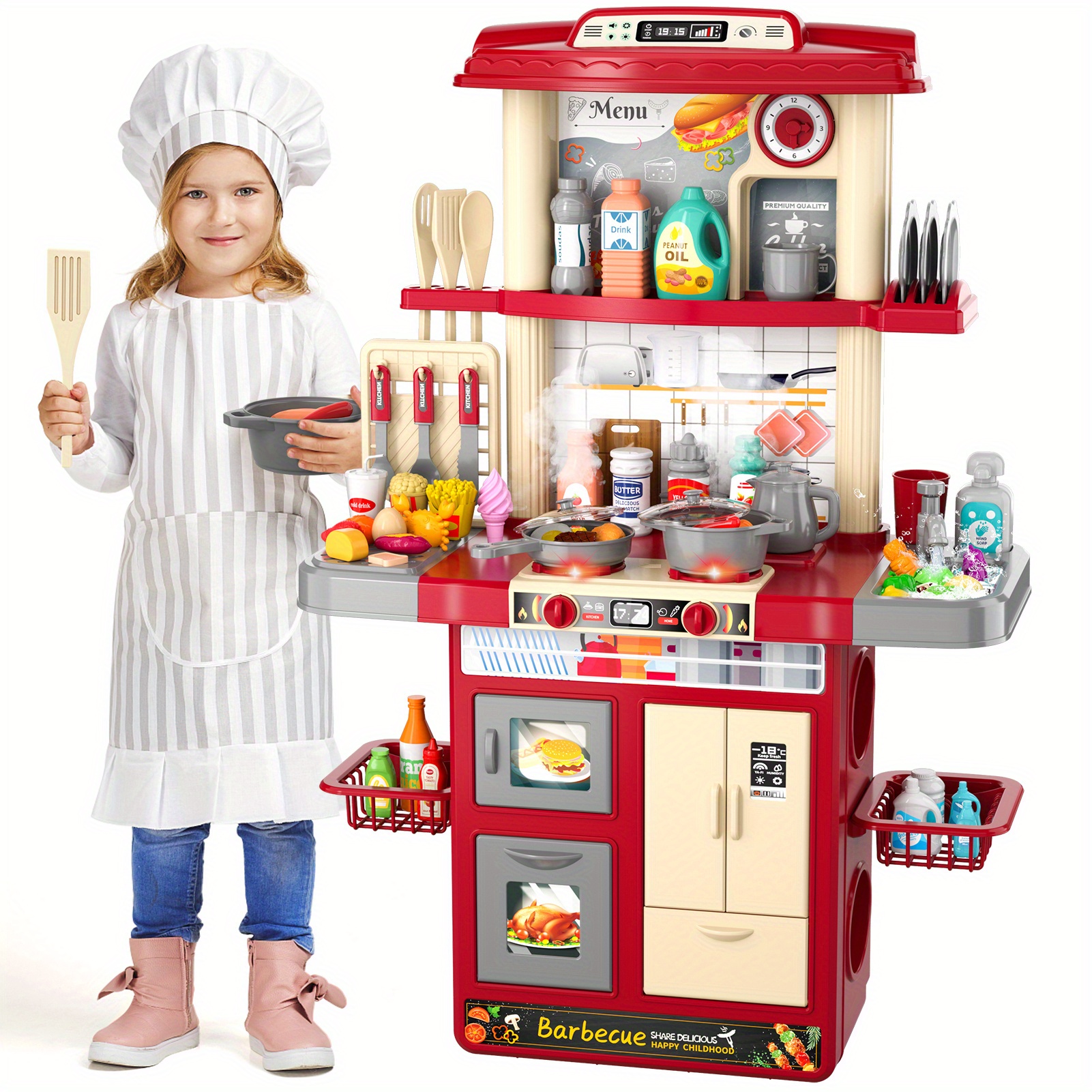 Juego de cocina para niños y niñas, juegos de cocina de juguete para niños  y niñas de 3, 4, 5, 6, 7, 8, juego de cocina con aerosol de sonido ligero