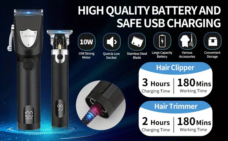 professional hair trimmer set hair clippers cordless hair trimmer electric barber clippers zero gapped trimmer professional beard trimmer rechargeable hair cutting kit details 3