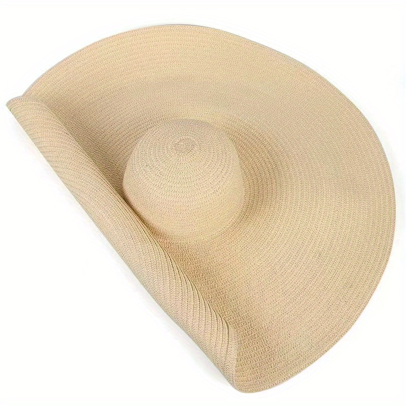 Stylish Women's Oversized Beach Straw Hat - Wide Brim Sun Protection, Roll Up & Foldable Design for Easy Travel