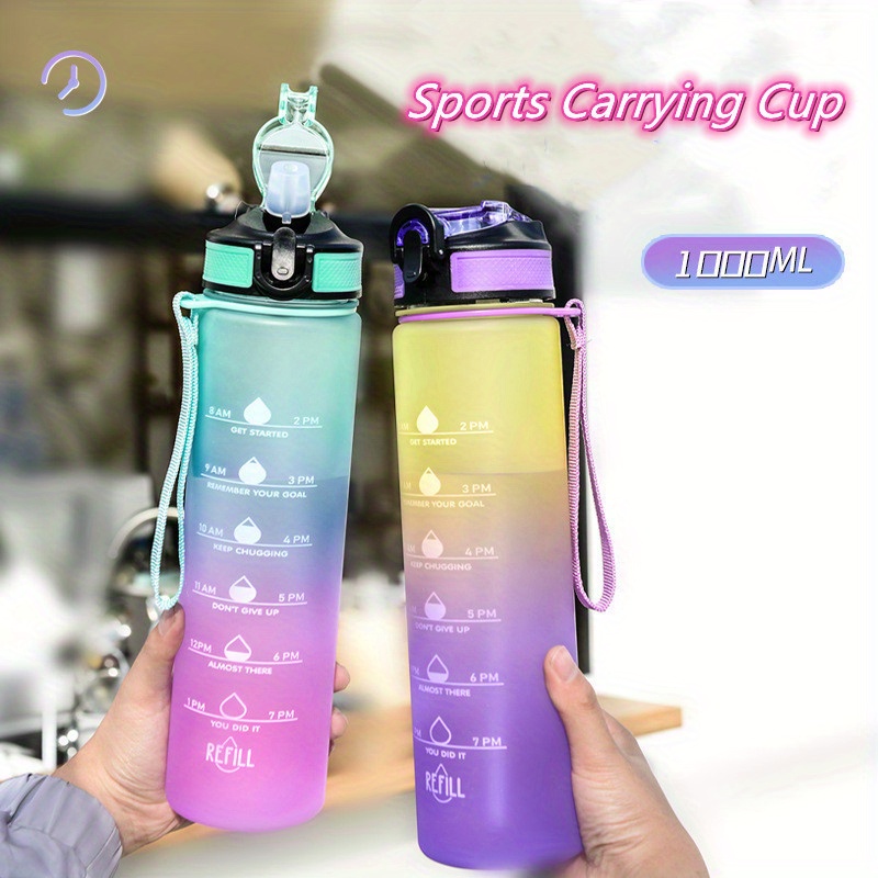 Cute Ombre Color Motivational Water Bottle With Straw - Temu