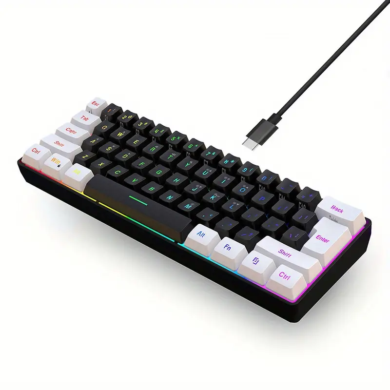 New 61 key Film Keyboard White Black Rgb Mini Game Keyboard - Temu