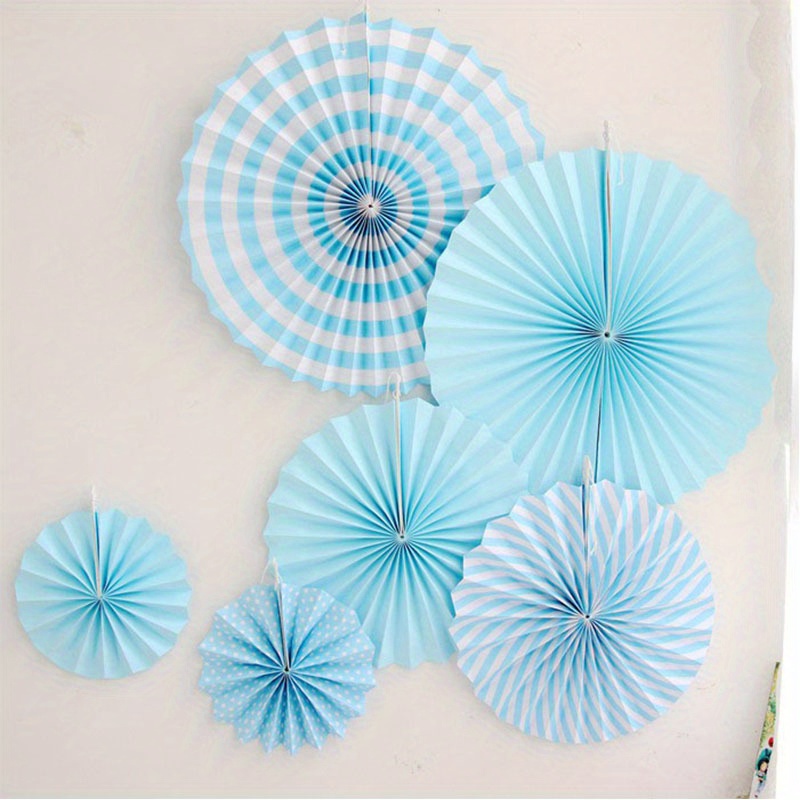 Temu 6pcs/set, Paper Fan Flower Decoration Background Wall DIY Paper Flower Fan Set Shopping Mall Hanging Decorations Window Decoration Birthday Wedding