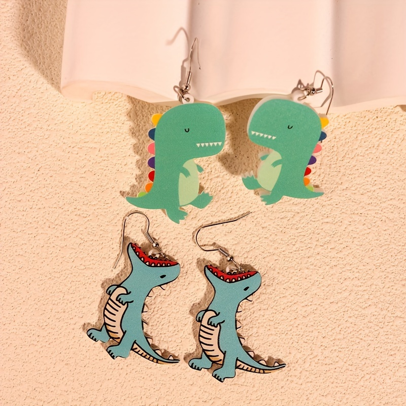 lovey cartoon dinosaur design dangle earrings cute elegant Temu
