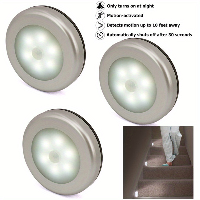 JM Paquete de 6 luces con sensor de movimiento a pilas para interior, luces  LED para armario, luz nocturna inalámbrica con pilas, apliques de pared  adhesivos para despensa, armario, cocina, escaleras, pasillo