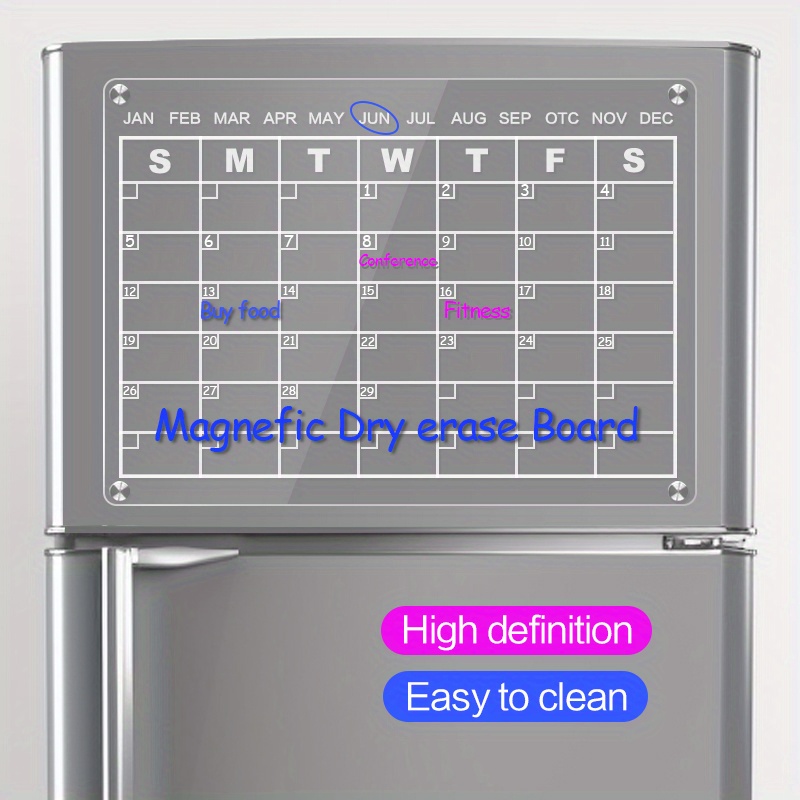 Calendario acrílico magnético para nevera, 16 x 12 pulgadas, juego de 2  tableros acrílicos transparentes para refrigerador, calendario de
