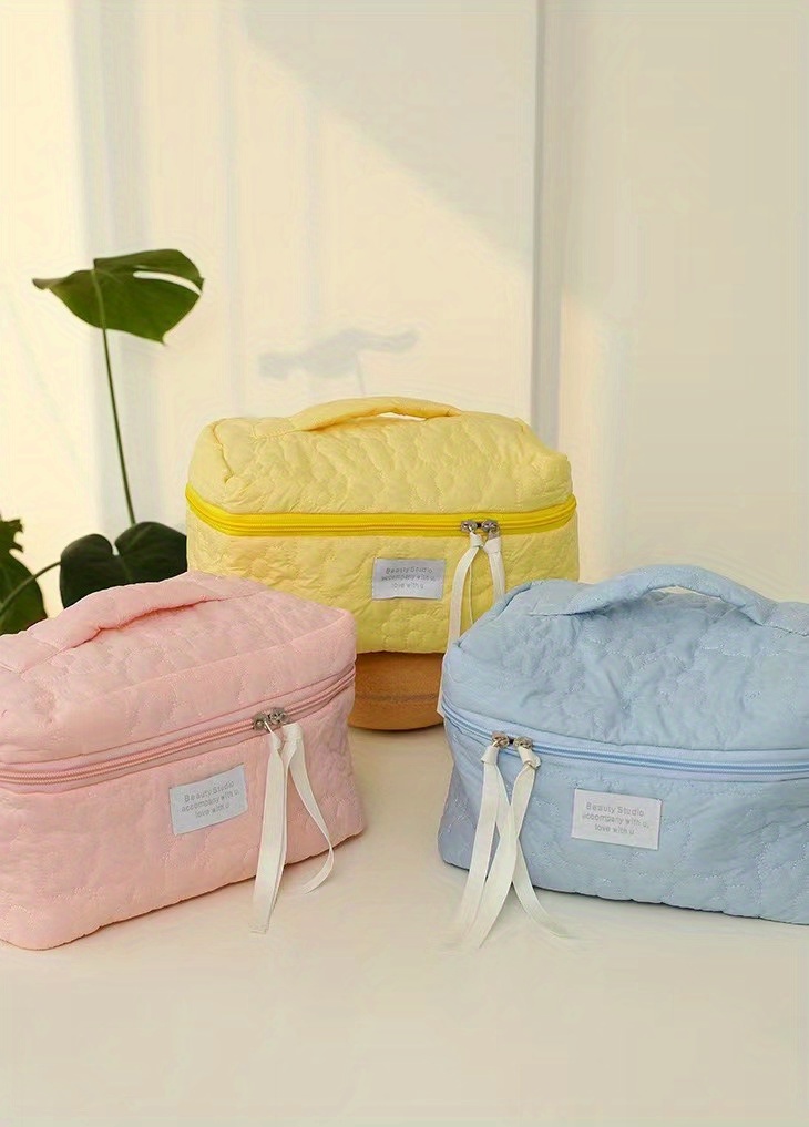 Minimalist Plaid Pattern Cosmetic Bag, Solid Color Zipper Makeup Bag,  Travel Toiletry Wash Bag - Temu Israel
