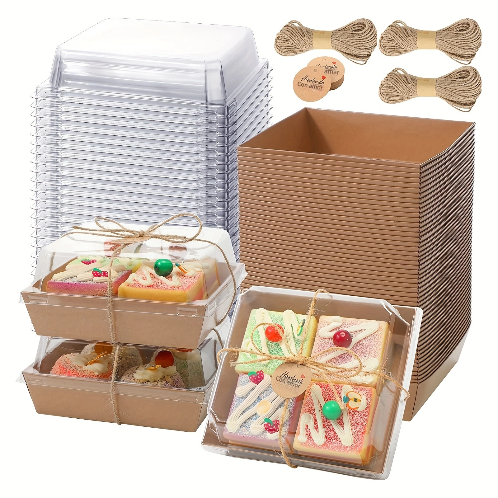 Paquete de 50 cajas de plástico para charcutería con tapas transparentes,  caja de sándwich de rollo de 7 pulgadas, contenedor de alimentos desechable