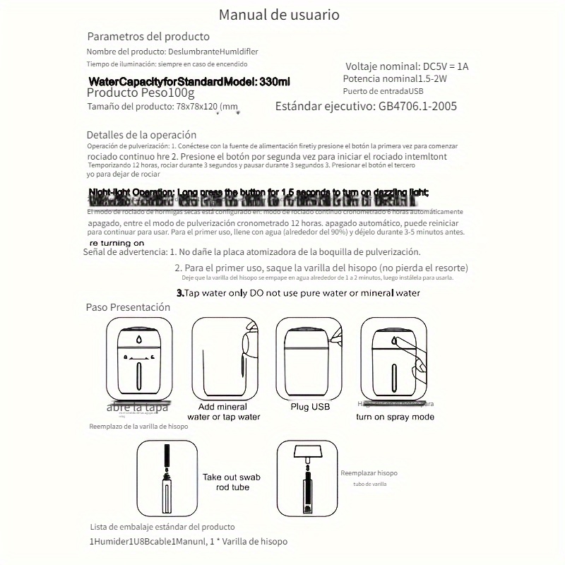 1 Pza Minihumidificador Portátil 200 ml/330 ml Humidificador - Temu Chile