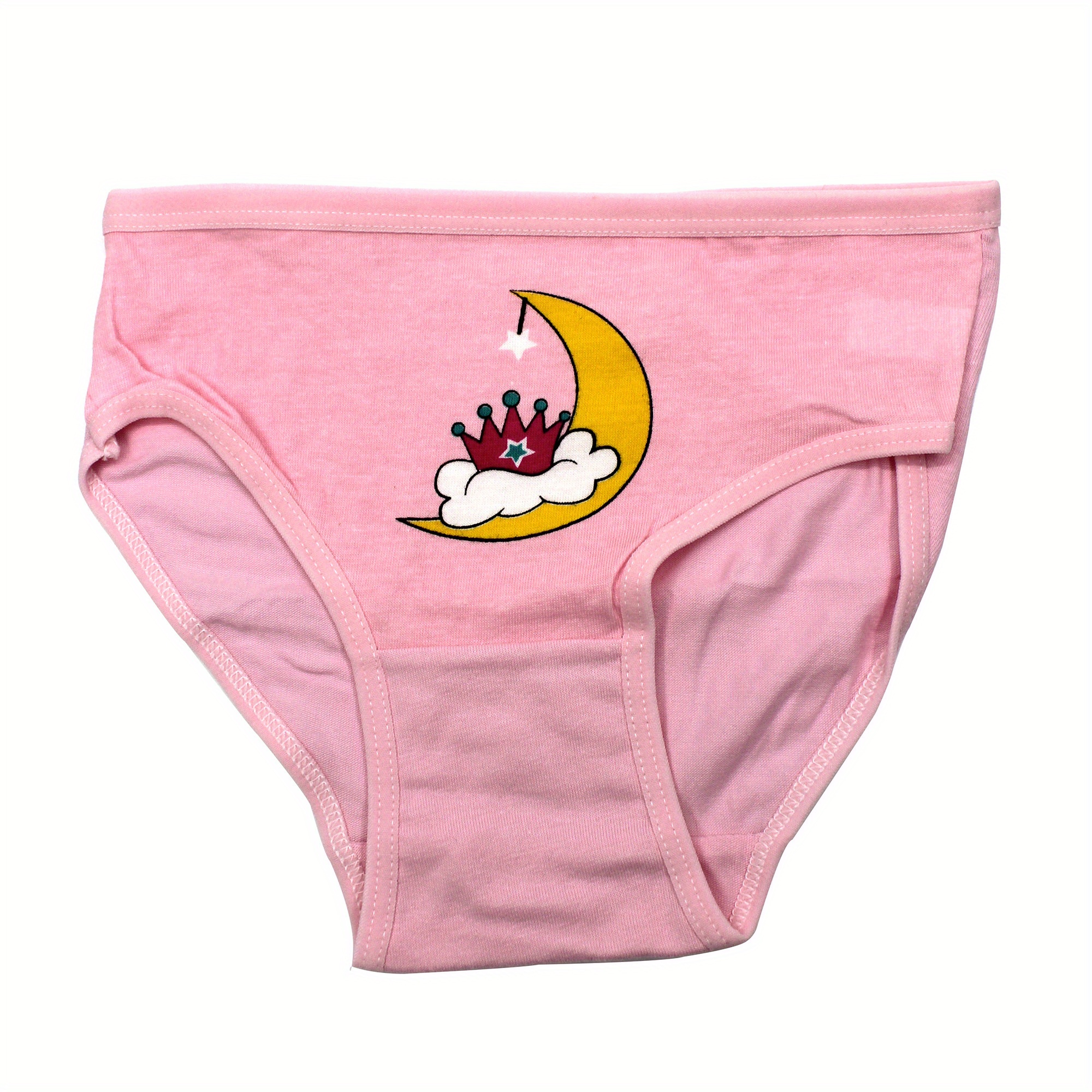 4pcs Girls Triangle Panties Multiple Colors Fox Moon Print Elastic Waist  Soft Comfortable Breathable Underwear Kids Clothes
