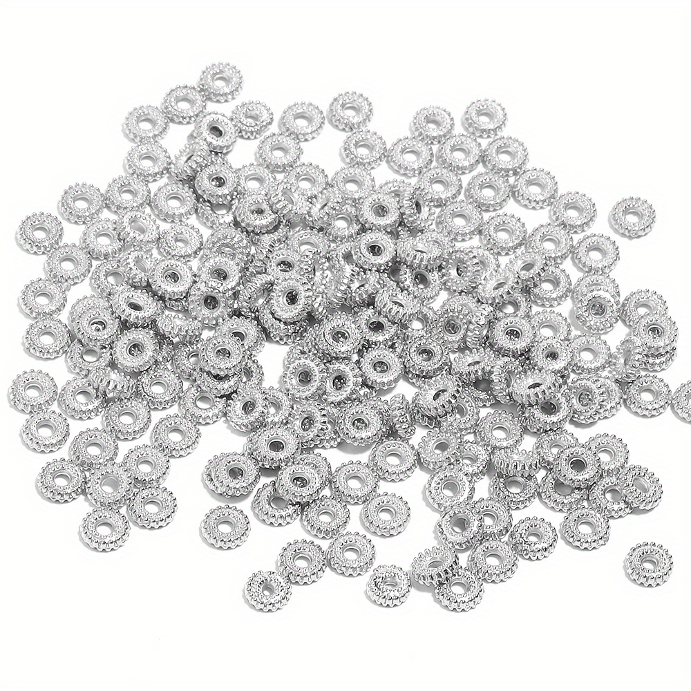 200pcs Snowflake Beads Round Decorative Spacer Beads Textured Beads Diy Craft Supplies Handmade Decoration Sewing Accessories Clothing Bag Embellishment