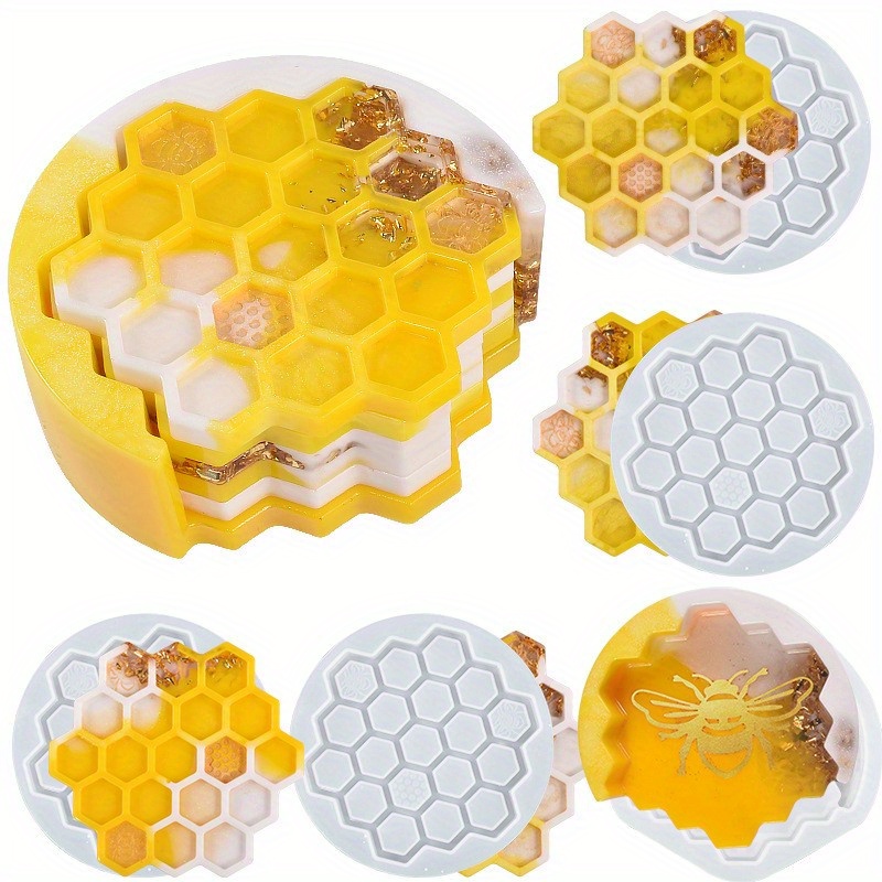 DIY Honeycomb Keychain Crystal Epoxy Resin Mold Honey House Number Pendant  Mirror Silicone Mold
